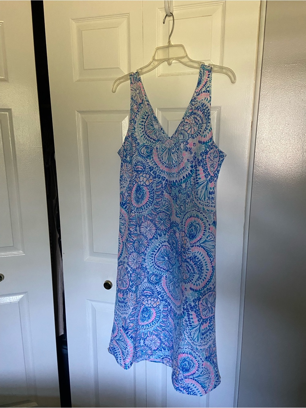 Lilly Pulitzer Linen Blue and Pink Printed Midi Dress